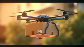 Parcel delivery Drone of a beautiful Transportation with futuristic design. AI Generated. photo