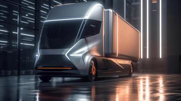 Parcel delivery truck of a beautiful Transportation with futuristic design. AI Generated. photo