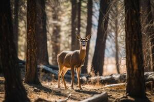 ciervo en naturaleza, nacional geografía, amplio vida animales ai generado. foto