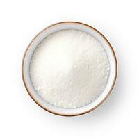 Granulated sugar top view isolated on white background photo