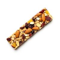 Single Fruit and Nut Bar top view isolated on white background photo