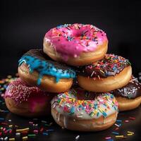 Delicious Donuts with Sprinkles on top tasty Dessert Sweets AI Generated photo