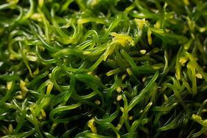 Close-up top view of ingredients Seaweed Salad Veggie, Japanese food. AI Generated. photo