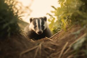 Badgers in nature, national geography, Wide life animals. . photo