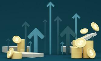 business growth arrow up digital on blue dark background. investment graph technology circuit to success. financial data technology strategy. market chart profit money and digital coin. 3d render photo