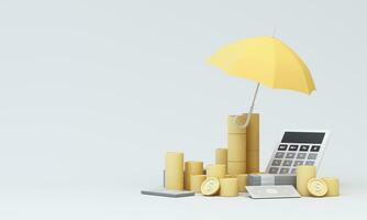 Image design, 3d rendering, background for the concept used in insurance advertisements. Financial liquidity, inflation and taxes with umbrellas photo