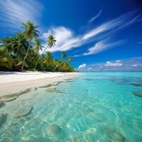 Serene Paradise Aesthetic Tropical Beach with Clean Blue Water Palm Trees and Relaxing View photo
