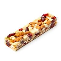 Single Fruit and Nut Bar isolated on white background photo