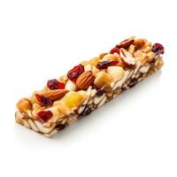 Single Fruit and Nut Bar isolated on white background photo