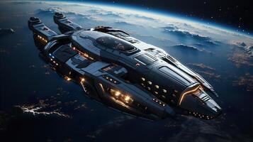 spaceship next generation robotic spaceship leaving the earth futuristic robot satellite technology space exploration space travel outer space spacecraft futuristic science fiction photo