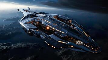 spaceship next generation robotic spaceship leaving the earth futuristic robot satellite technology space exploration space travel outer space spacecraft futuristic science fiction photo