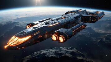 spaceship next generation robotic spaceship leaving the earth futuristic robot satellite technology space exploration space travel outer space spacecraft futuristic science fiction photo