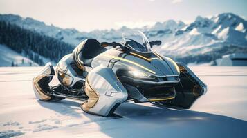 Snowmobile of a beautiful Transportation with futuristic design. AI Generated. photo