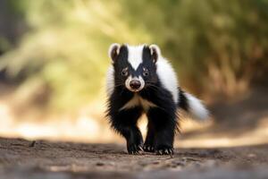 Skunk in nature, national geography, Wide life animals. AI Generated. photo