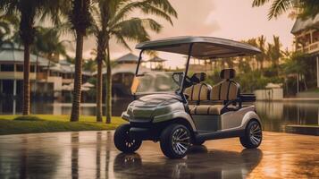 Golf cart of a beautiful Transportation with futuristic design. AI Generated. photo