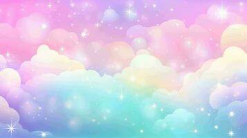 Rainbow unicorn background. Pastel fantasy sky with bokeh and stars. Magic holographic galaxy. Marble kawaii texture, AI generated photo