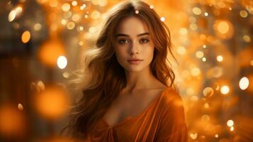 a brown long straight hair beautiful woman , AI generated photo