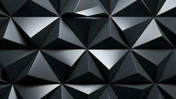 A close - up view of a polished, semigloss wall background featuring a unique triangular tile wallpaper with 3D black blocks, AI generated photo