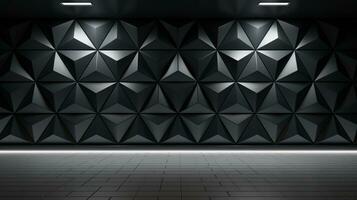 a room with a polished, semigloss wall background covered in a triangular tile wallpaper with black blocks, AI generated photo