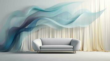 floating sheet made of softly colored, 3D sonic waves in a living room, AI generated photo