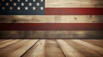 USA style background - empty wooden table for display montages, AI generated photo