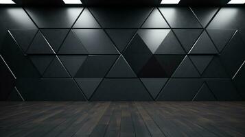 a triangular tile wallpaper with black blocks background with light, AI generated photo