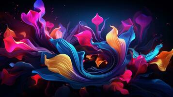 neon fluid patterns and shapes on a dark background, AI generated photo