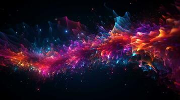 neon-colored particles colliding and merging, forming a visually captivating abstract background, AI generated photo