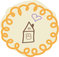 A simple house on a round beige background. Highlight cover, social media design, icon, emblem, logo. Doodle style illustration png
