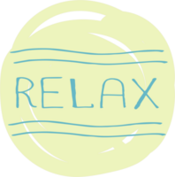 The word RELAX on a yellow background. Highlight cover, social media design, icon, emblem, logo. Doodle style illustration png