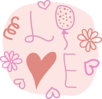 The word LOVE in pink. Highlight cover, social media design, icon, emblem, logo. Doodle style illustration png