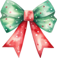 Christmas red green bow watercolor. AI Generated png