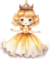 Cute princess girl watercolor illustration. AI Generated png