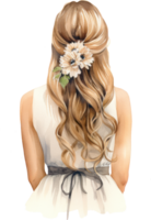 Back view of woman long hair watercolor. AI Generated png