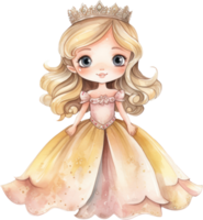 Cute princess girl watercolor illustration. AI Generated png