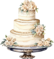 Hochzeit Kuchen Blumen Aquarell Illustration. ai generiert png