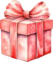 Watercolor Christmas gift box. AI Generated png