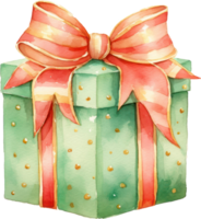 Watercolor Christmas gift box. AI Generated png