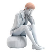 3d icon illustration lonely stress woman sitting young subdued female character sad thoughts. Depressed people concept on Isolated Transparent png background. Generative ai