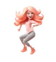 3D icon people cartoon Young redhead woman celebrating goal achievement, victory. concept of victory and success. Win, raised hands, hands up gesture character isolated transparent png. Generative ai png