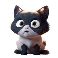 3d icon cute happy funny sadness, surprise, confusion cat Illustration of character Cartoon pet minimal style on Isolated Transparent png background. Generative ai