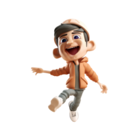 3d icona carino giovane sorridente contento vincente uomo, persone salto personaggio illustrazione. cartone animato ragazzo minimo stile su isolato trasparente png sfondo. generativo ai