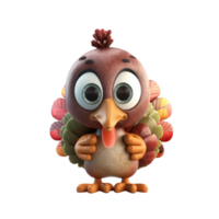 3D icon Cute Turkey, Happy Fall, character Illustration Thanksgiving Day, Happy Harvest, File Cartoon minimal style on isolated transparent background png. Generative ai png