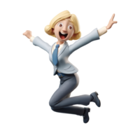 3D icon people cartoon Young redhead woman celebrating goal achievement, victory. concept of victory and success. Win, raised hands, hands up gesture character isolated transparent png. Generative ai png