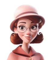 3d icona avatar donna illustrazione di sorridente contento ragazza. cartone animato vicino su ritratto persone di in piedi adolescente su isolato su trasparente png sfondo. generativo ai