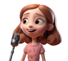 Cute 3d icon cute people happy little kid girl sing a song karaoke character illustration. Cartoon minimal style on isolated transparent background png. Generative ai png