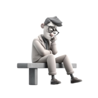 3d icono ilustración solitario estrés hombre sentado joven sometido masculino personaje triste pensamientos. Deprimido hombre concepto en aislado transparente png antecedentes. generativo ai