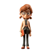3d icon cute Young smiling business woman or office worker stands and holds work documents folder. people character illustration. Cartoon minimal style on Isolated Transparent png Generative ai