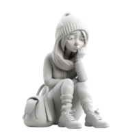 3d icono ilustración solitario estrés mujer sentado joven sometido hembra personaje triste pensamientos. Deprimido personas concepto en aislado transparente png antecedentes. generativo ai