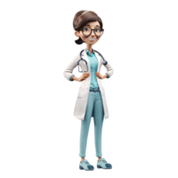 Young smiling woman doctor, medical specialist Medicine concept. Cute 3d icon people character illustration. Cartoon minimal style on isolated transparent background png. Generative ai png